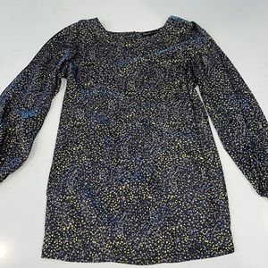 Elizabeth and James Gray Yellow Speckled Print Long Sleeve Dress